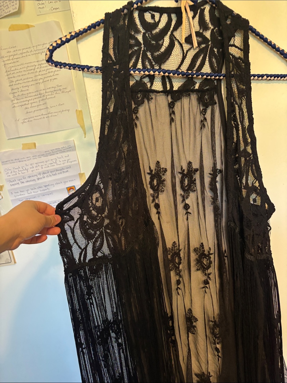 Vintage Black Sheer Lace Fringe Duster